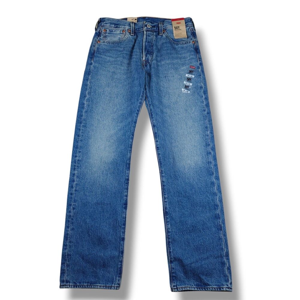Levi's 501 Jeans Men's 29x30 Mid Blue Straight Fit 100% Cotton Button Fly NWT